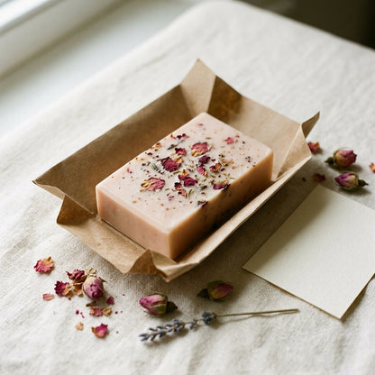 Nivam Kokum & Rose soap wrapped in kraft paper