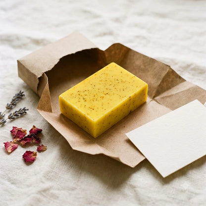 Nivam Turmeric & Coconut Milk soap wrapped in kraft paper