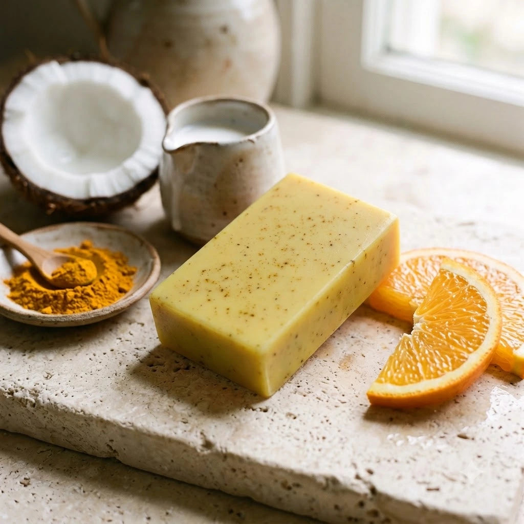 Nivam Turmeric & Coconut Milk Glow Bar with turmeric, coconut and orange